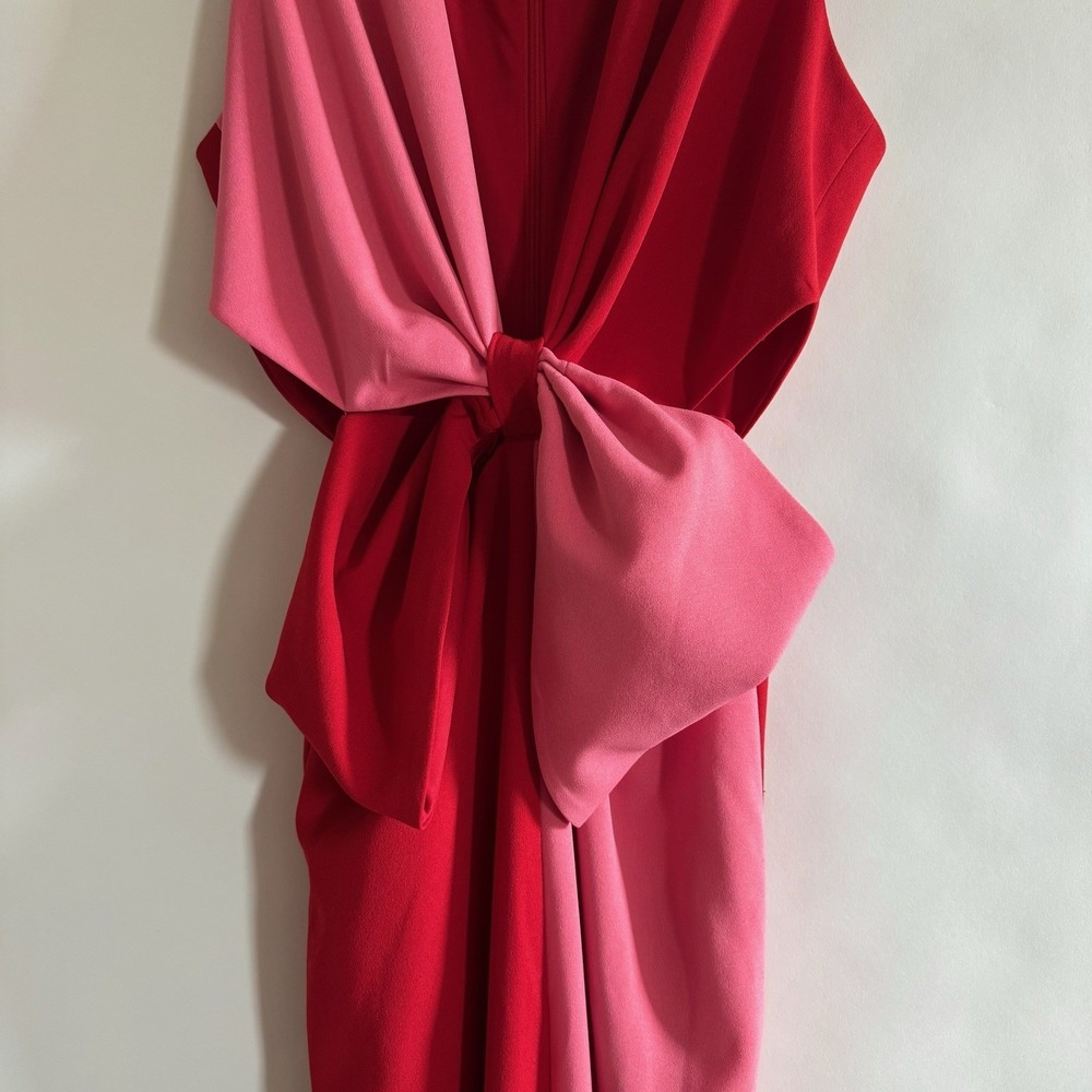 One 33 Social Color Block Bow Front Gown Side Cutouts Pink Red 8 Event Dress - Picture 4 of 16